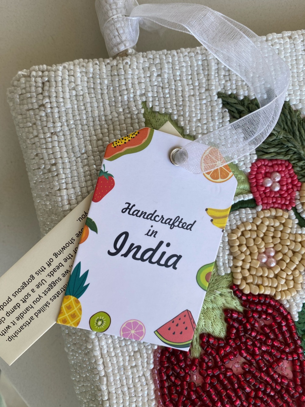 Handcrafted in India White Beaded Strawberry Shoulder Bag - Picture 5 of 11